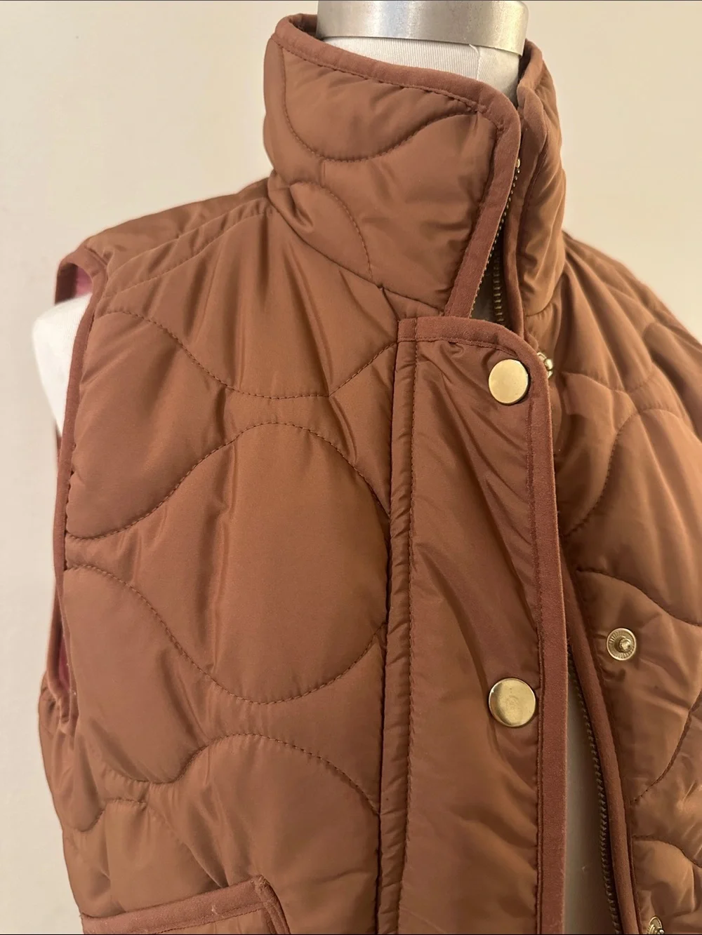 J. Crew Quilted Chestnut Brown Puffer Vest with Gold-Tone Hardware
